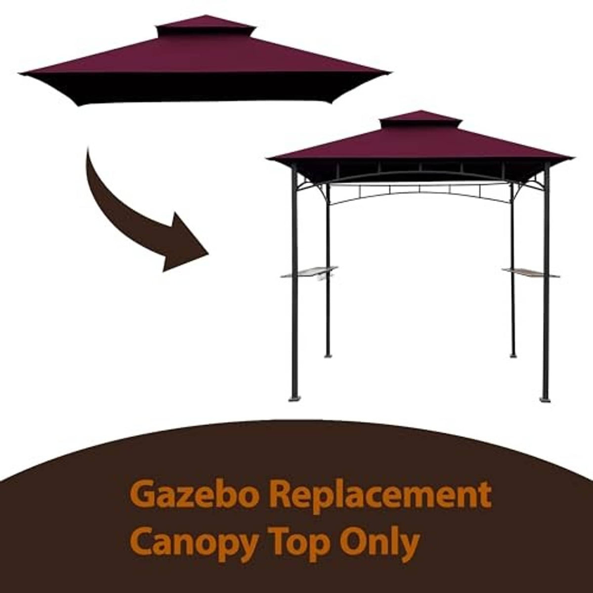 Gazebo replacement canopy top with burgundy double-roof design, only-top arrow