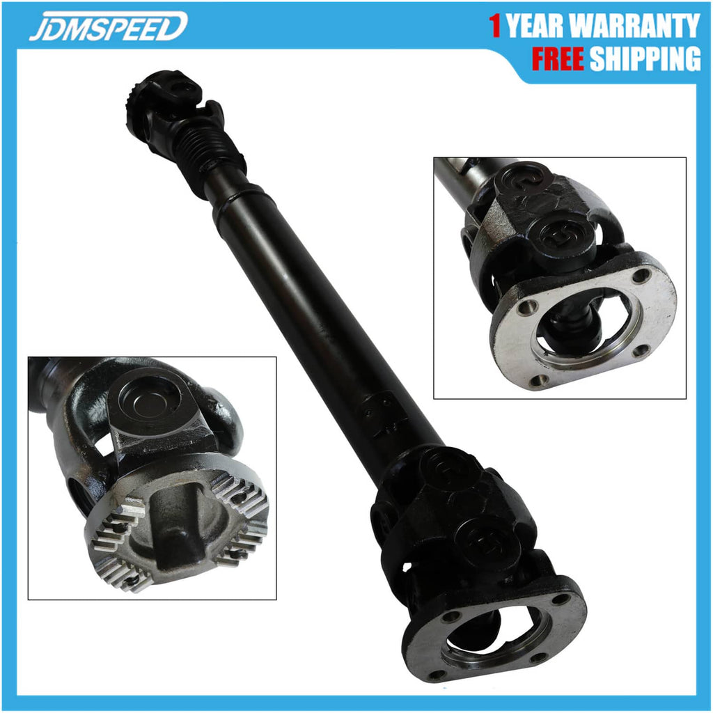 Front drive shaft with black tube and yoke ends, includes flange and joint assemblies