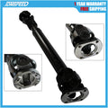 Front drive shaft with black tube and yoke ends, includes flange and joint assemblies