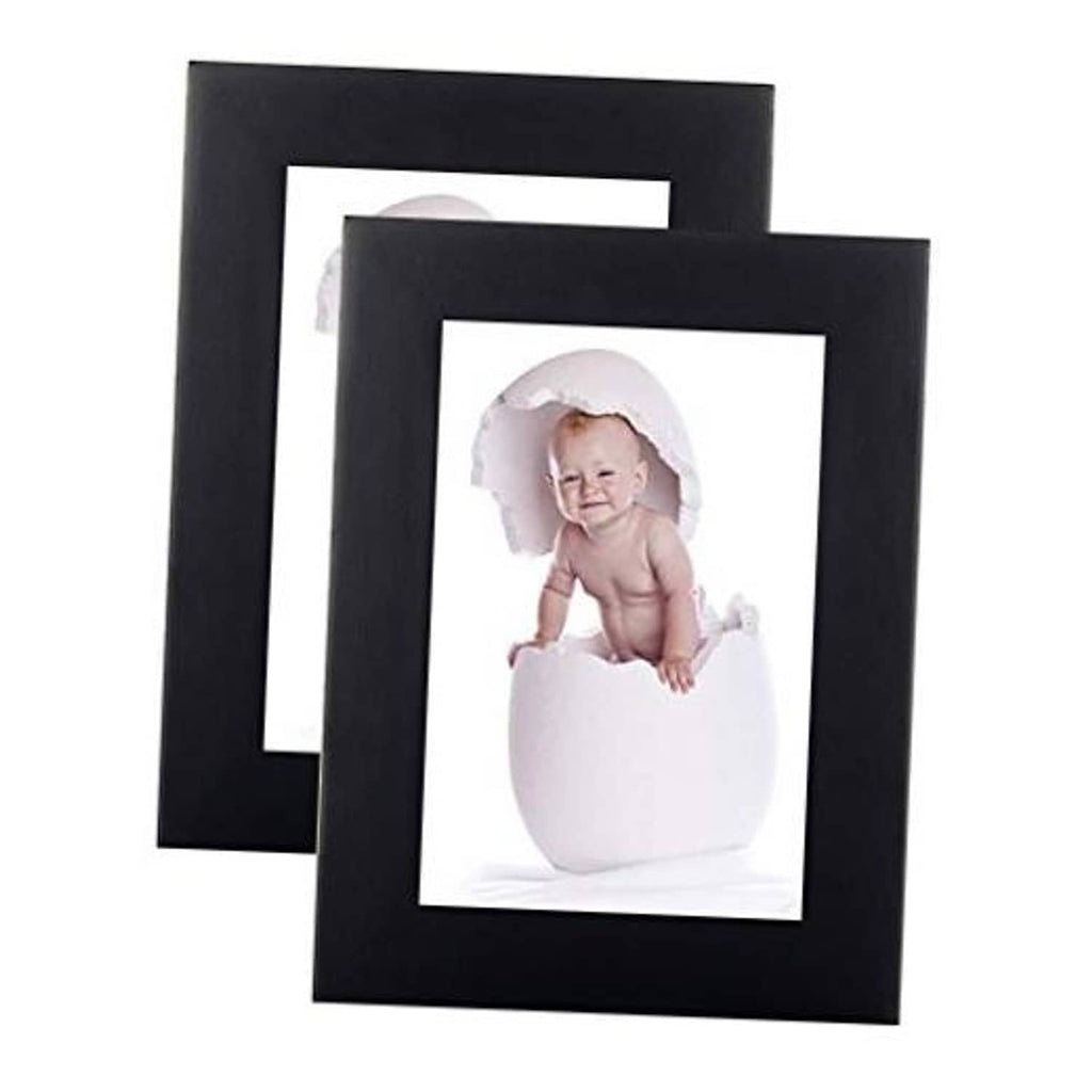 Set of 2 black wood picture frames, each holding a portrait photo with clear front