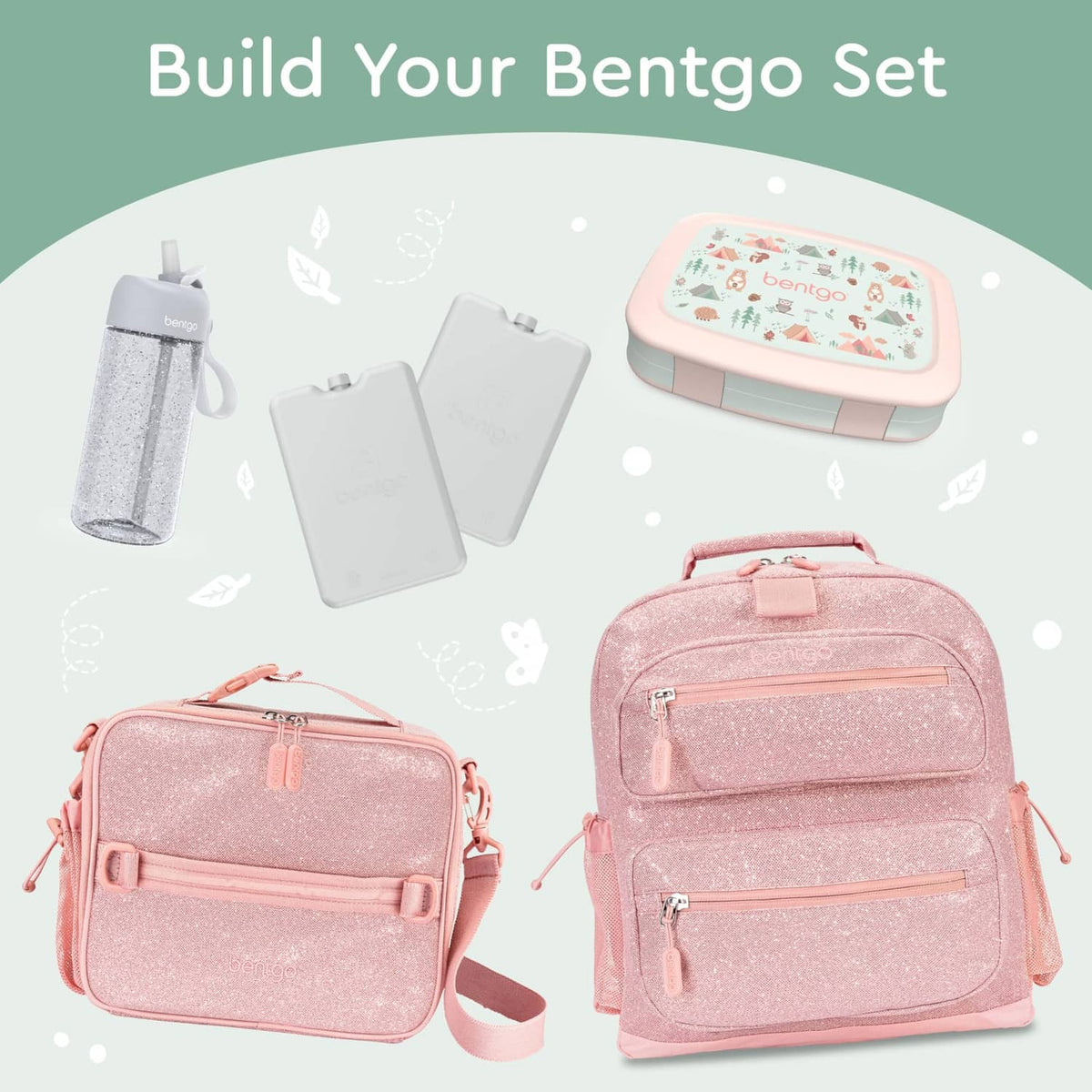 Bentgo kids lunch box in pastel pink with matching accessories set