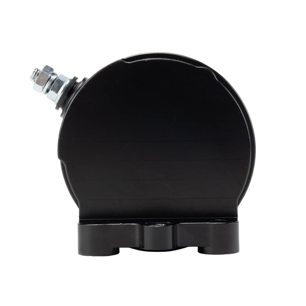 Black starter solenoid with metal terminal and mounting brackets