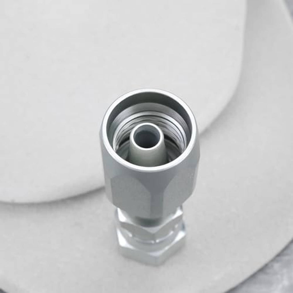 OTOTEC reusable hydraulic hose fitting, silver hex adapter with inner opening and threads