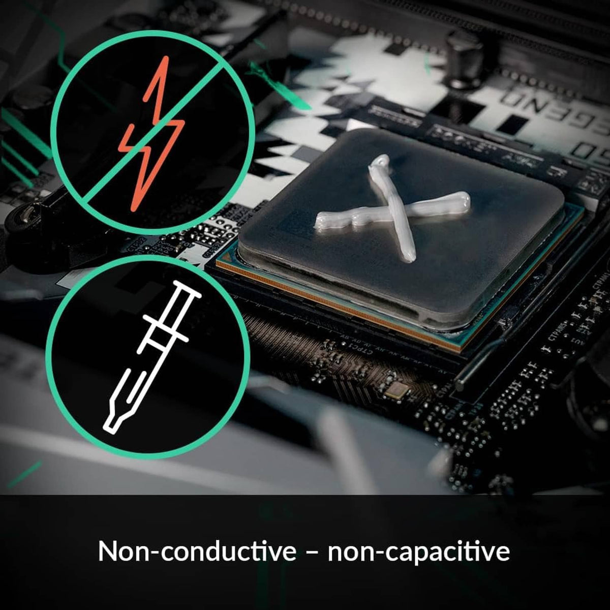 Thermal paste dispensing on a CPU socket area on a motherboard