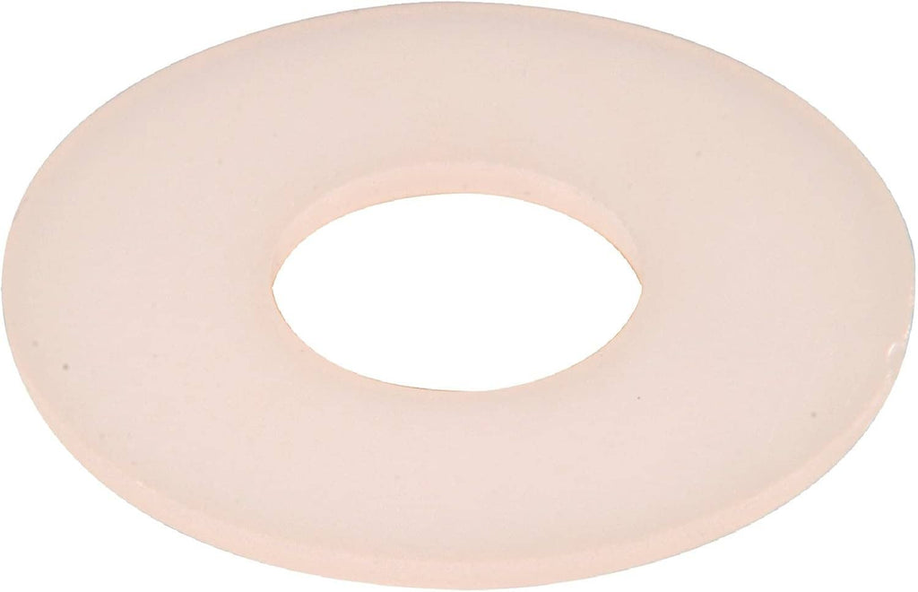Pale pink-beige round flat washer with center opening, nylon plastic