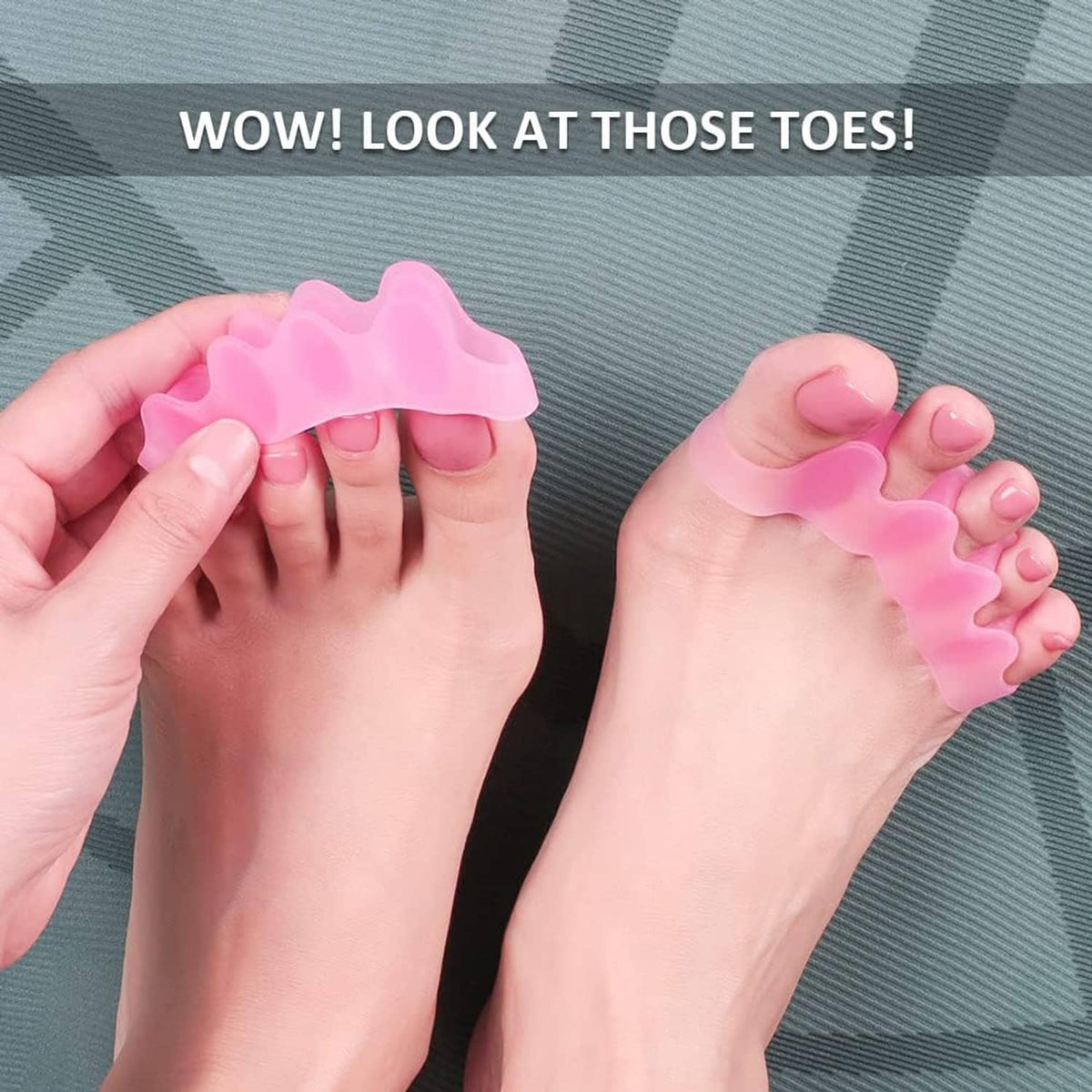 Pink silicone toe separators with bunion corrector design for toes