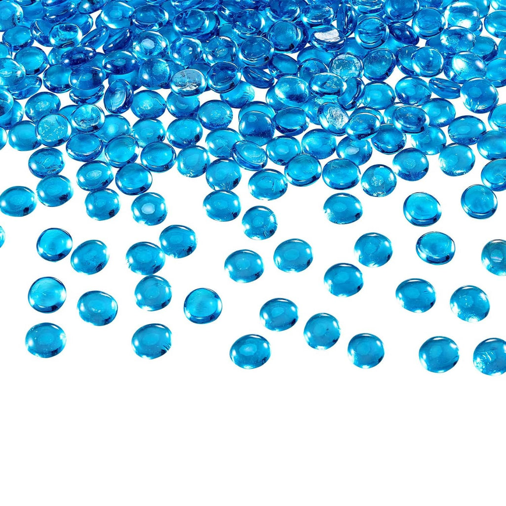 Uimoso blue fire pit glass rocks, 3/4-inch round pebbles scattered