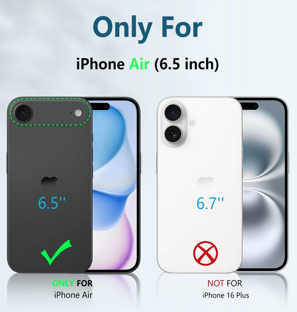 Green iPhone Air 6.5-inch phone case shown on phone back with camera cutout