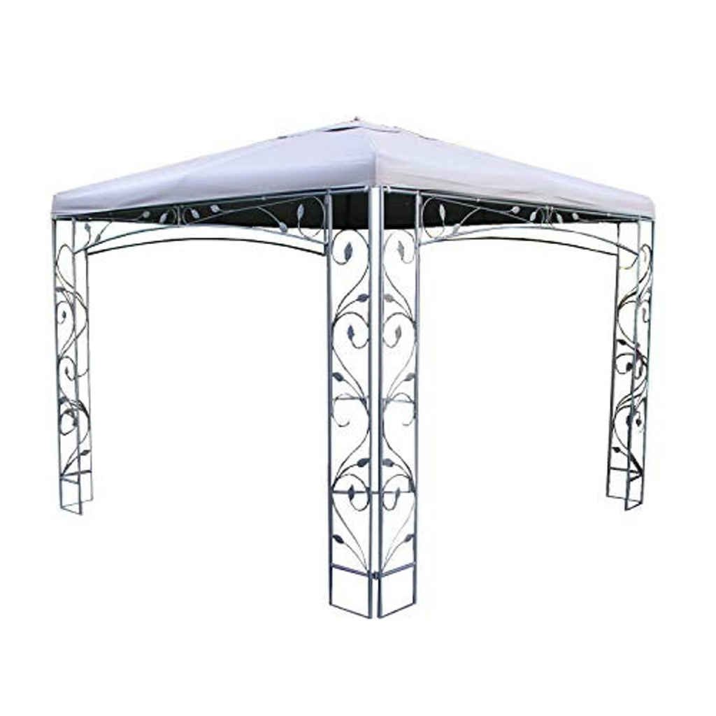 Replacement gazebo canopy top cover with light fabric roof and decorative metal posts