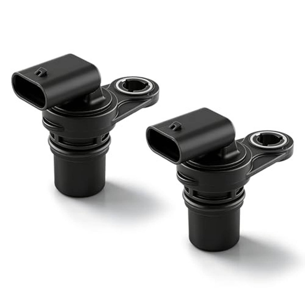 Pair of black camshaft position sensors with connector end and mounting tab