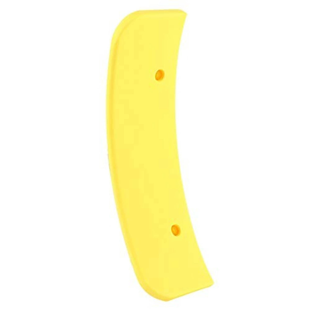 Yellow plastic wheel protector cover, curved bar shape with two round holes