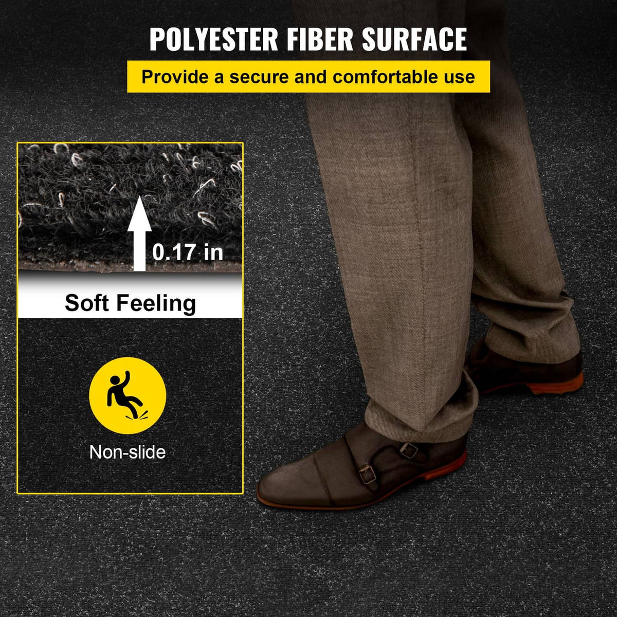 Charcoal black marine carpet mat with textured pile detail beside folded section
