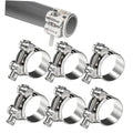 Stainless steel T-bolt hose clamps set, shown with attached hose