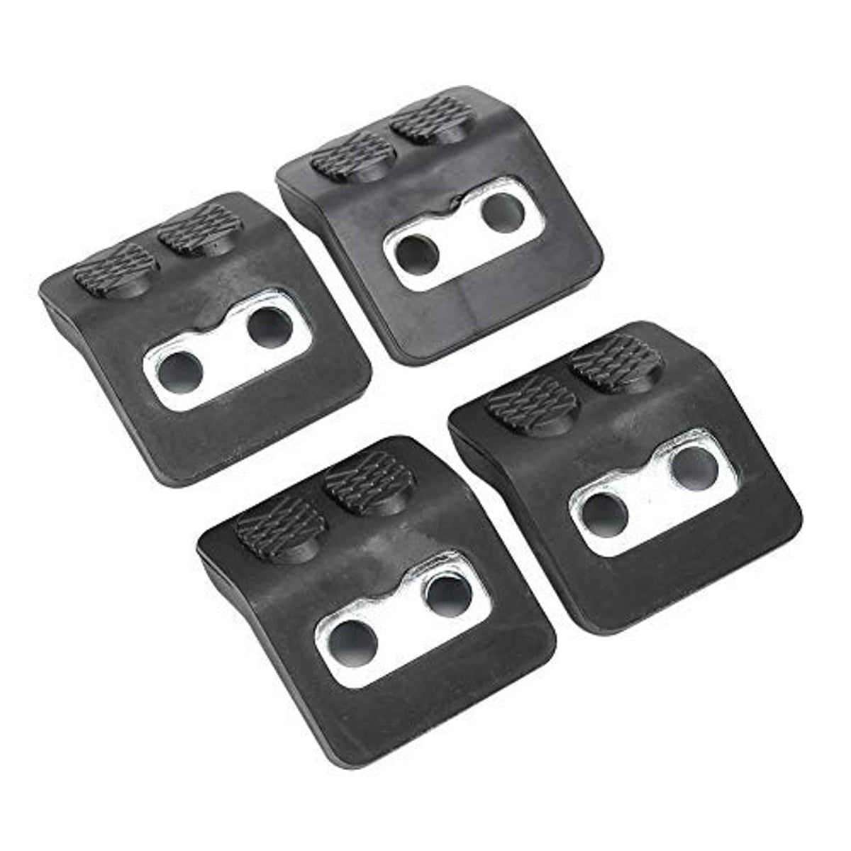 Four black tire changer jaw protectors, each with textured rubber pads and silver mounting holes