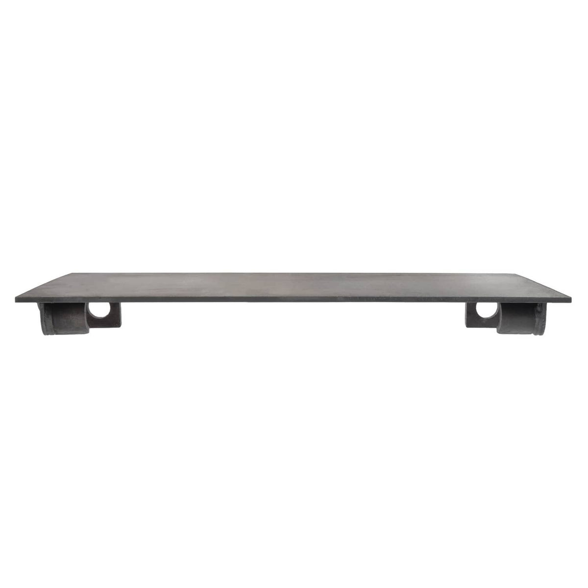 Underside of steel mounting bracket plate with two protruding support feet