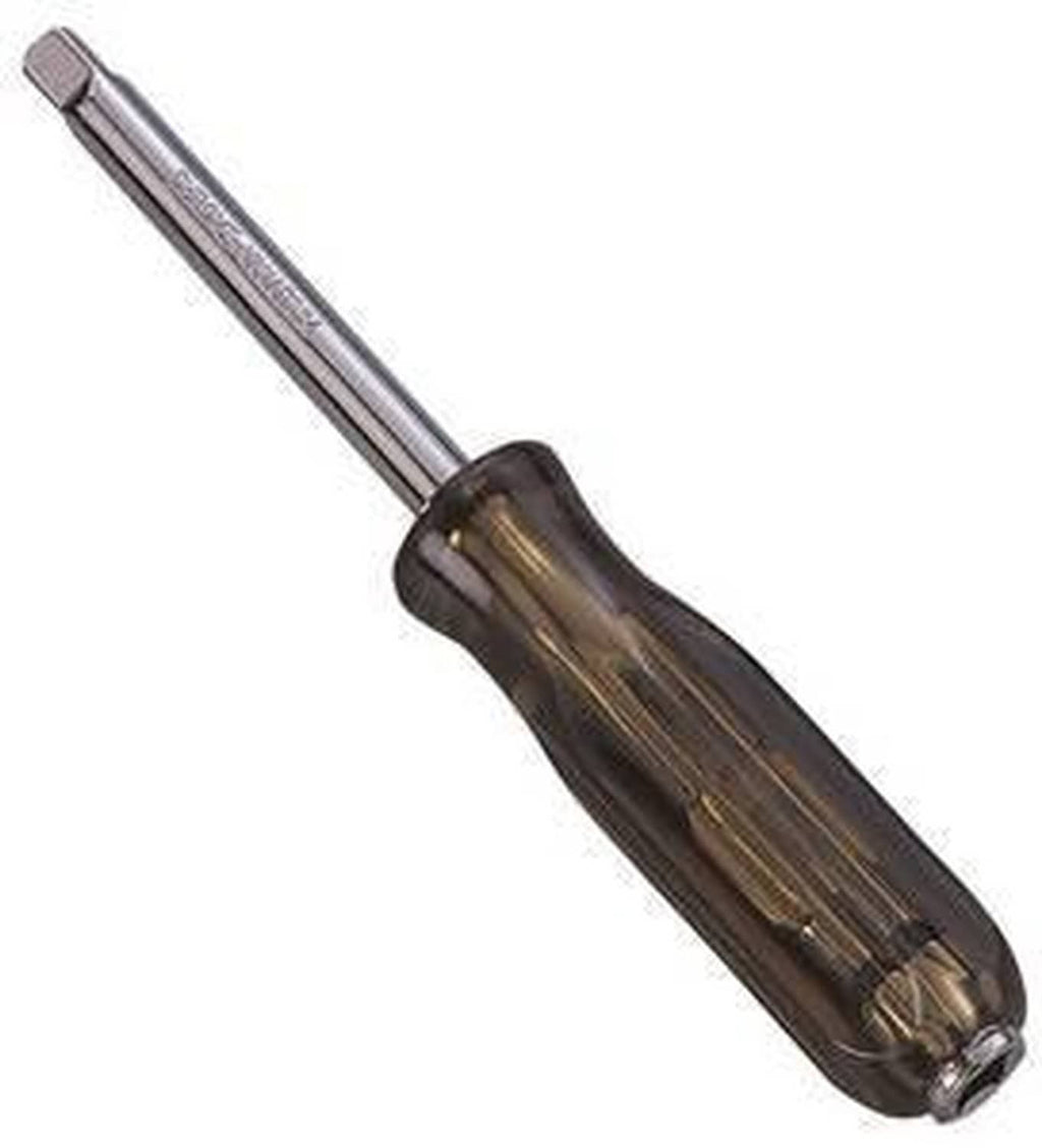 Spinner handle nut driver with dark handle and 1/4-in drive socket end