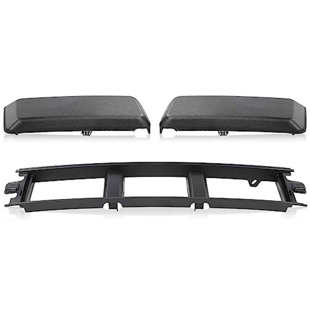 Front bumper grille trim cover panels with underside backing frame, black