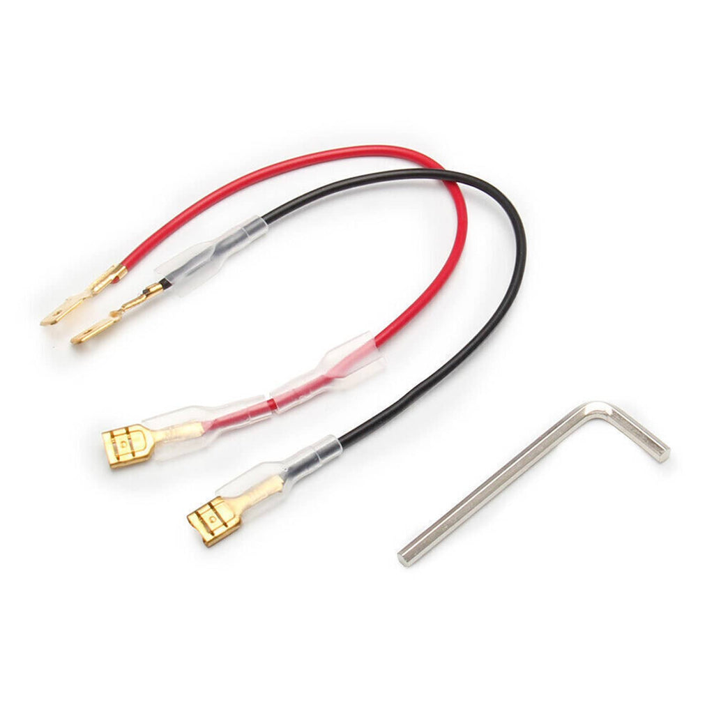 Steering wheel horn wiring harness with red and black leads and connector plugs