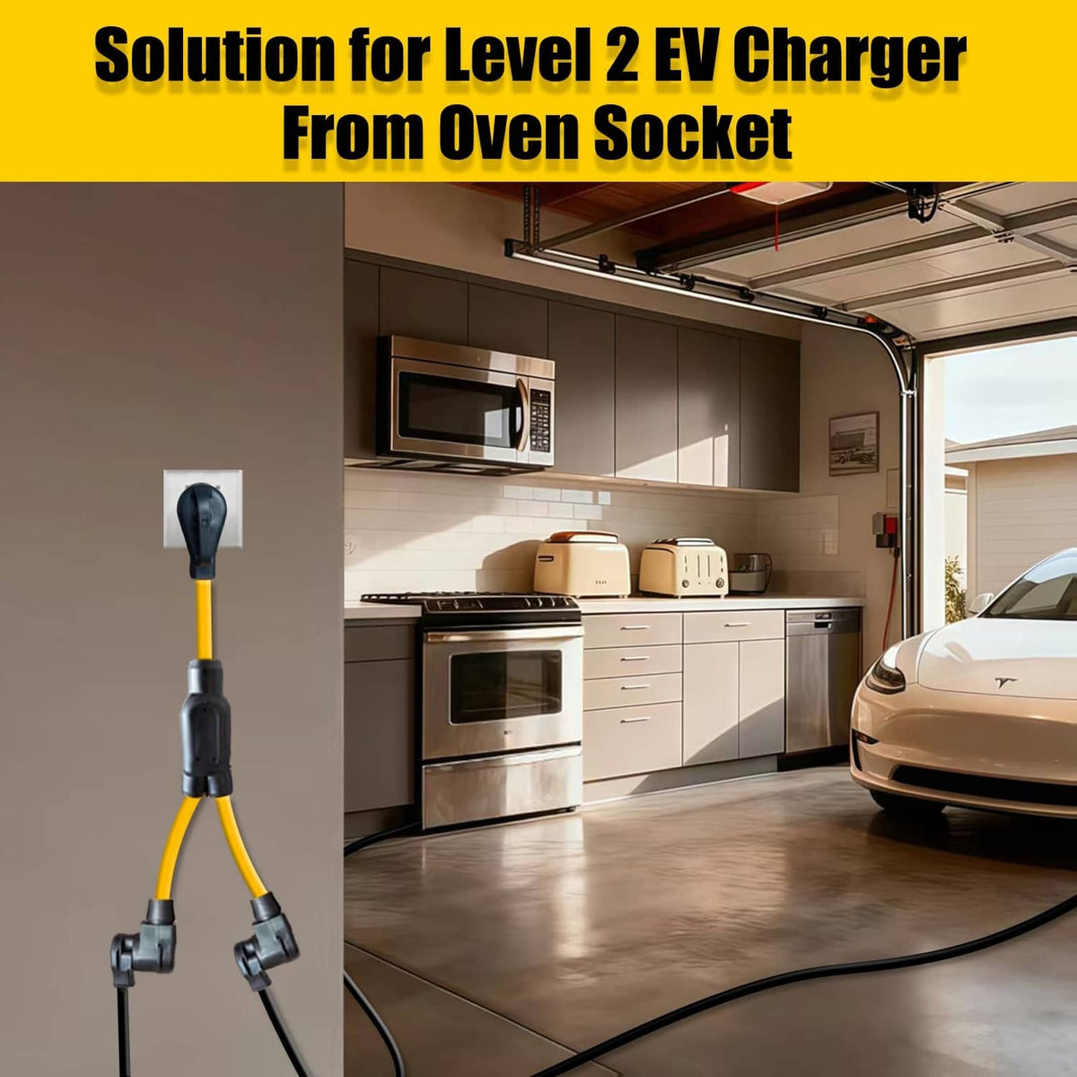 LAZMUMI NEMA Y splitter adapter cord with yellow cable and black plug ends