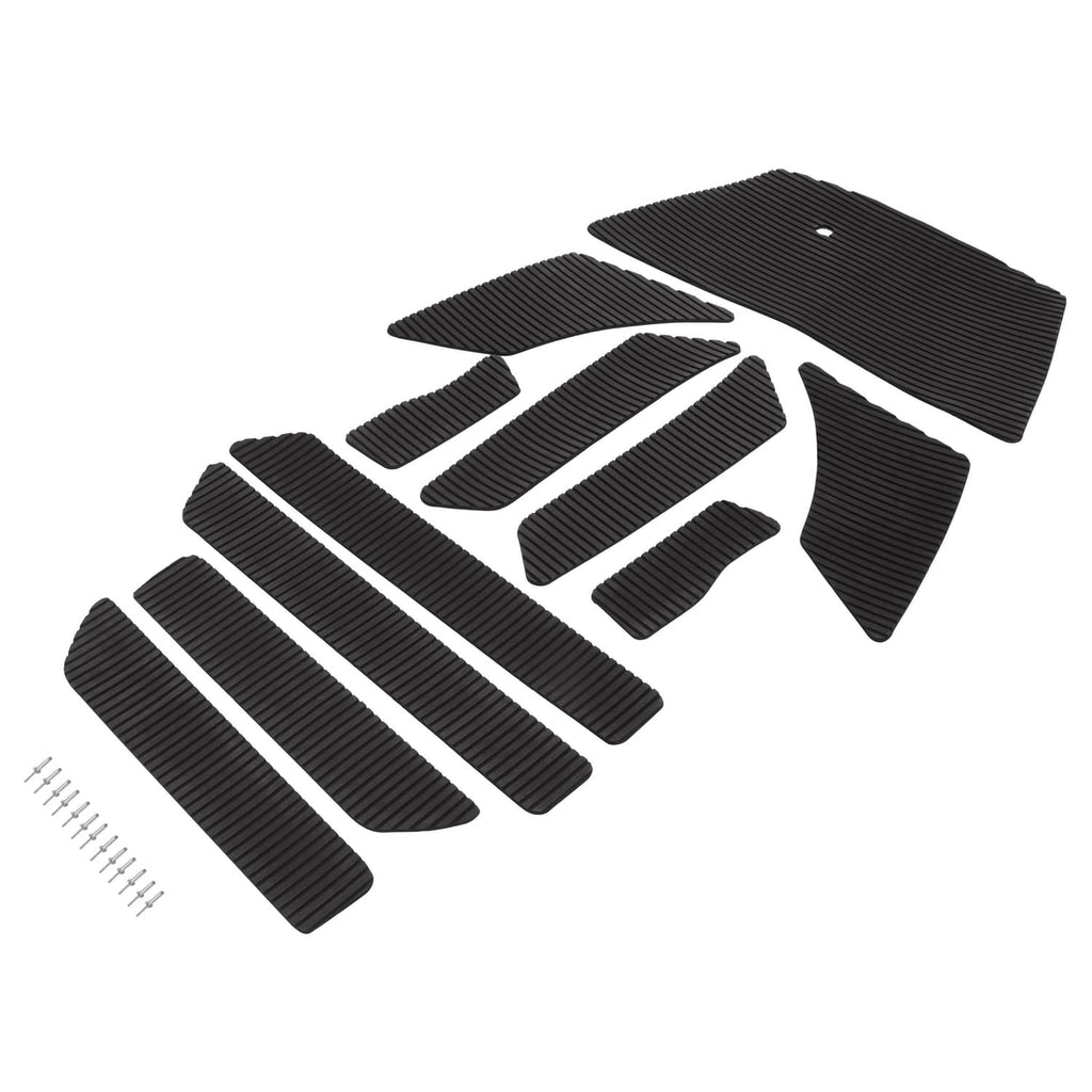 Traction mat foot pads set, black ribbed rubber strips with textured grip
