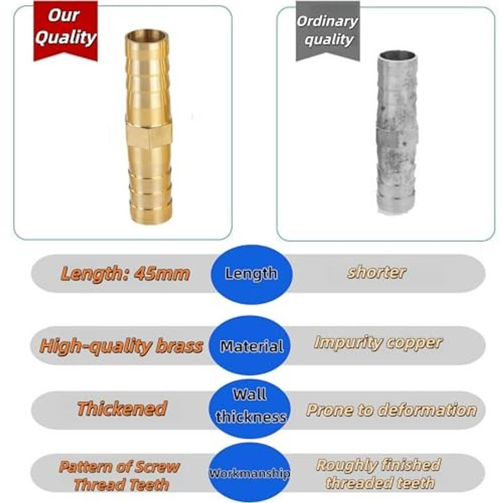 Brass hose barb fitting with hex connector section for secure hose connection