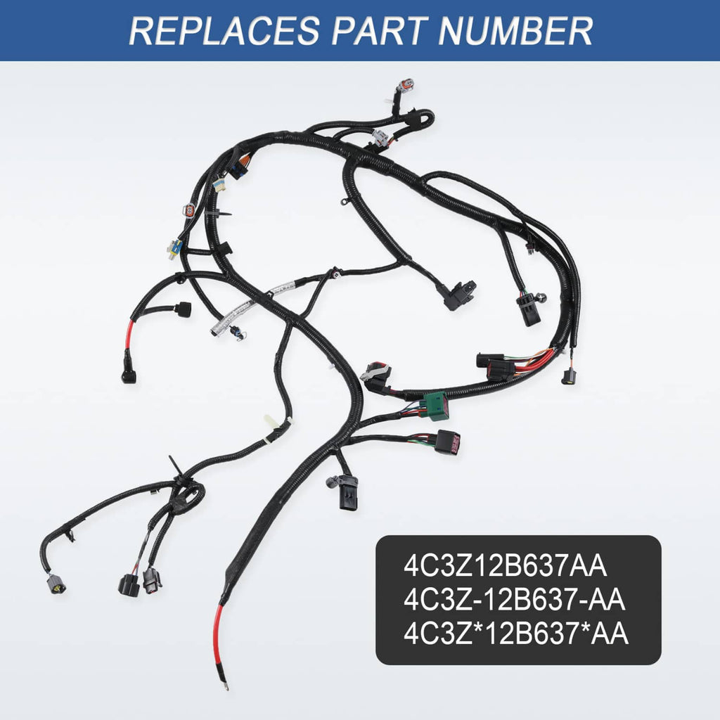 Engine wiring harness with black wiring harness and multi-pin connector plugs