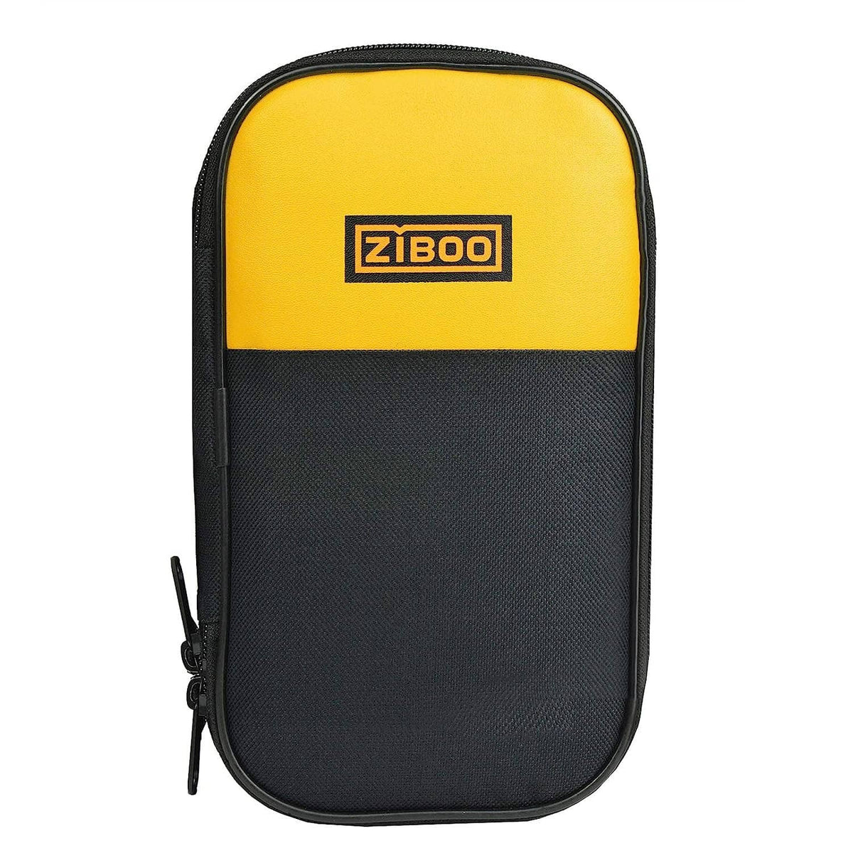 Multimeter soft case with yellow top and black ZIBOO label, padded exterior