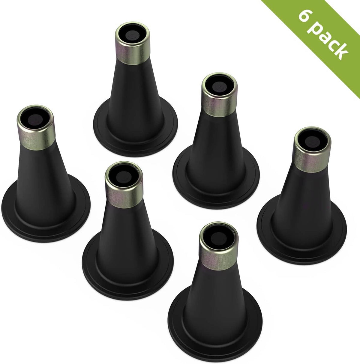 6-pack of black bed frame riser feet with light metal collars and round bases