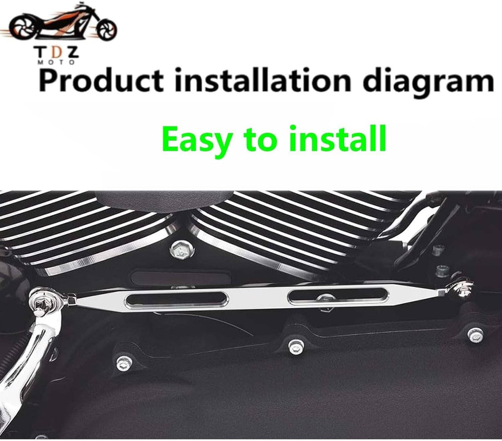 Chrome shift linkage bar mounted on motorcycle frame