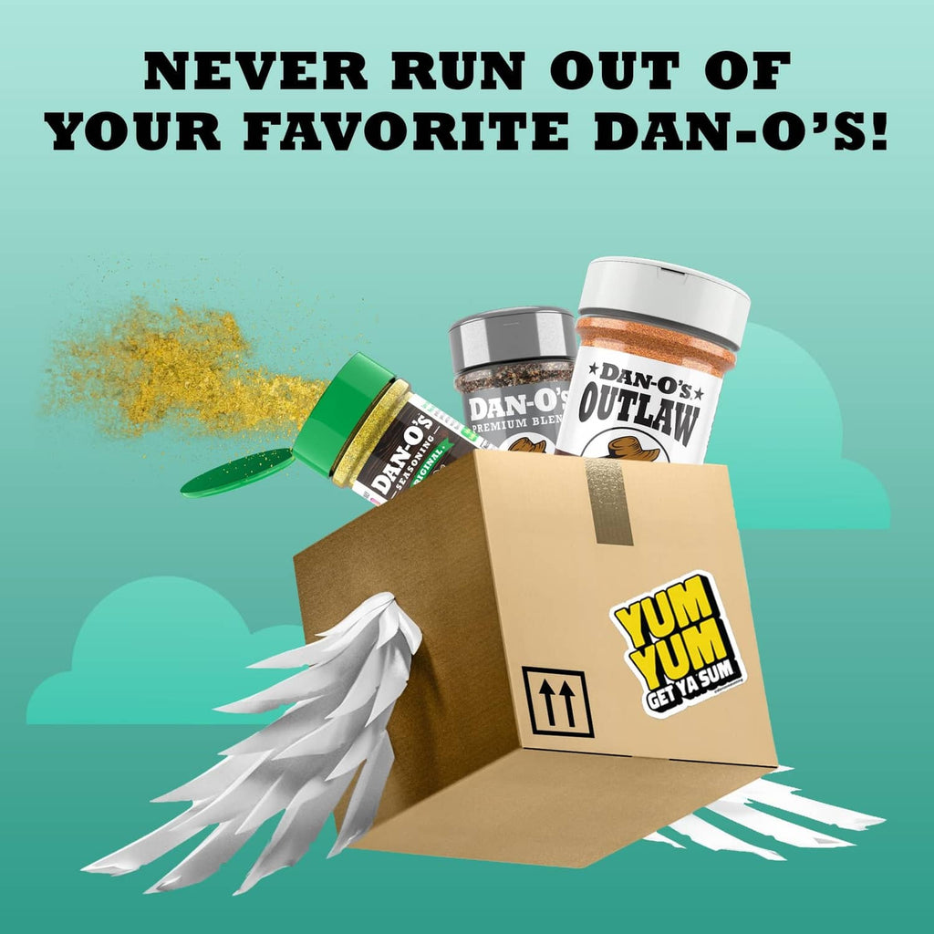 Dan-O's Outlaw Sweet Caribbean seasoning bottles inside an open shipping box