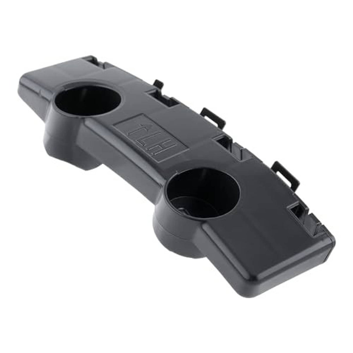 Dark gray bumper bracket cover, angled view, showing two round openings