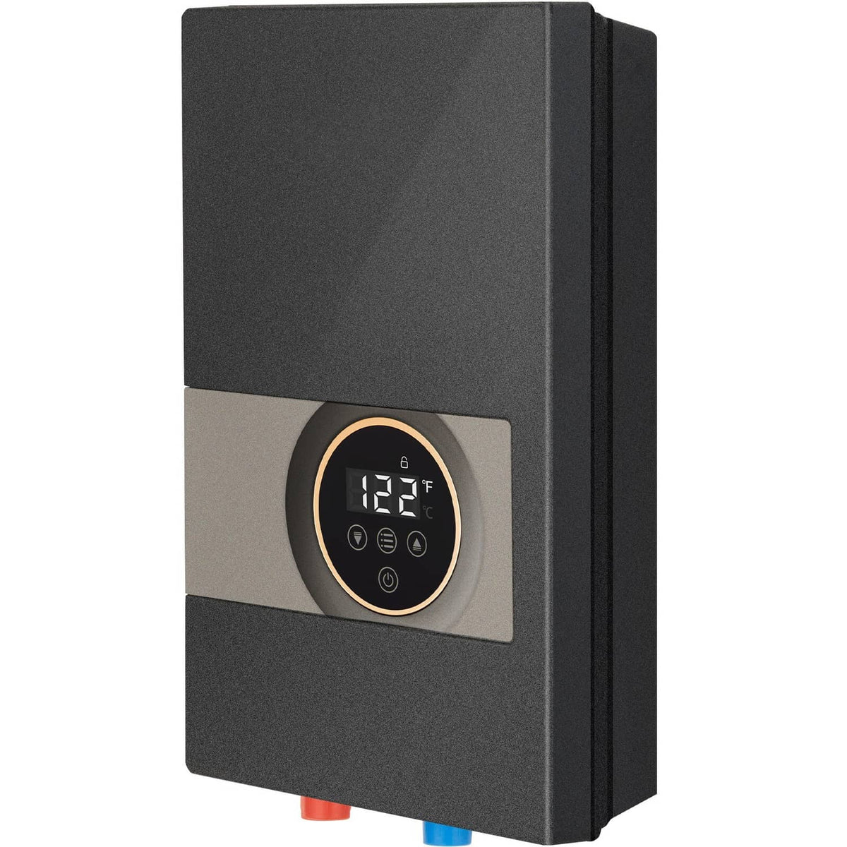 Electric tankless water heater control dial with LED temperature readout and buttons