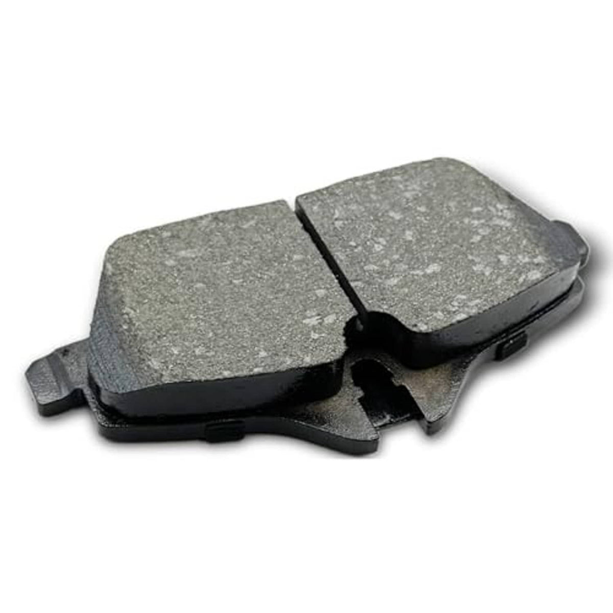 Front ceramic brake pad pair with grey friction material and black backing