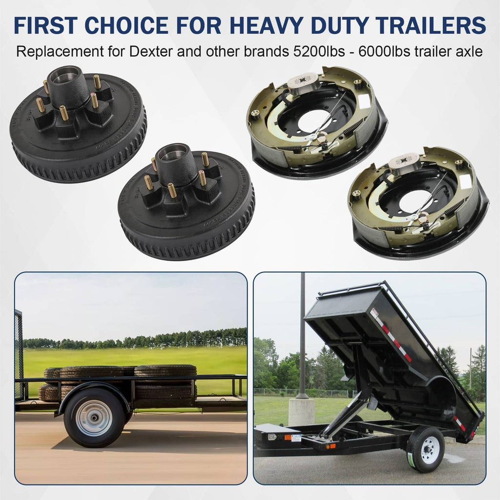 Brake drum kit set shown with multiple drum assemblies and heavy-duty trailer use