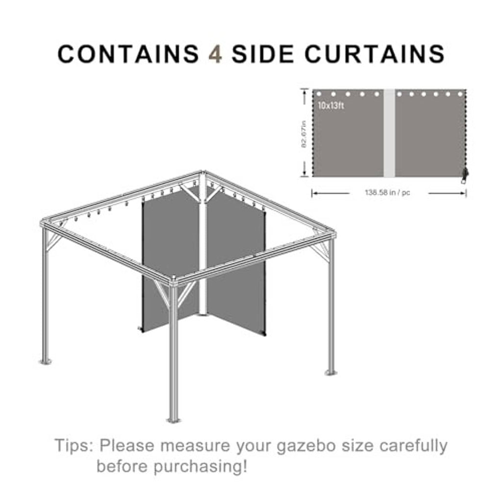 Gazebo privacy curtain set with four side panels for corner enclosure, brown