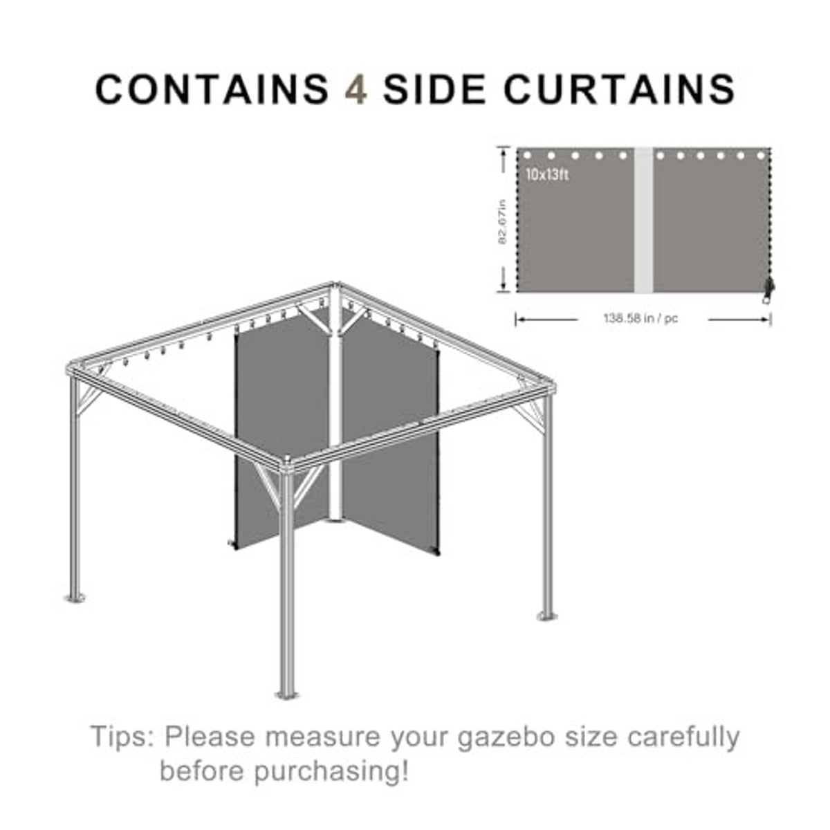 Gazebo privacy curtain set with four side panels for corner enclosure, brown