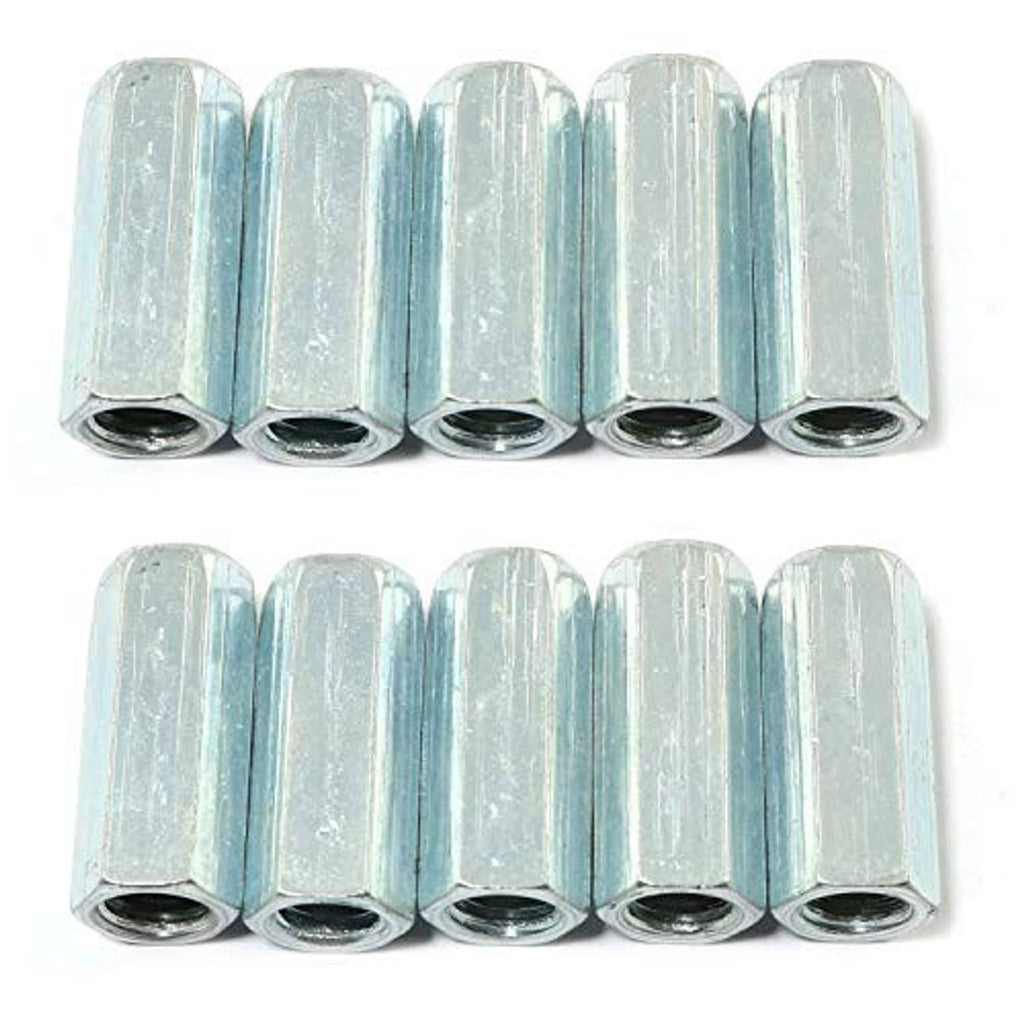 Pack of 10 M8 hex coupling nuts, silver, female-threaded straight rod sleeves