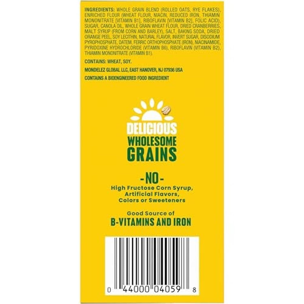 BelVita Crunchy ingredients panel on yellow back of breakfast biscuits package