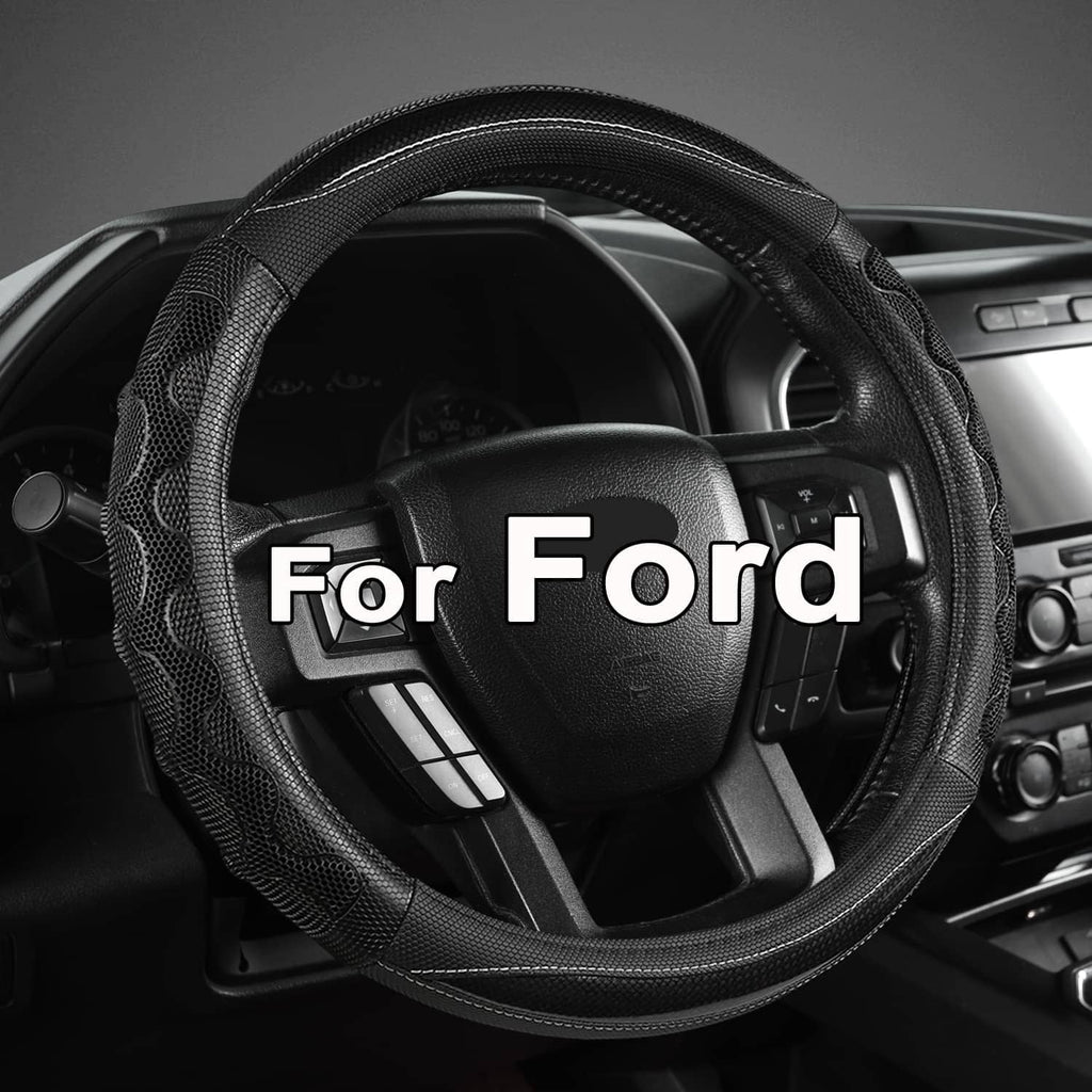 Black perforated steering wheel cover with stitched rim, fitted on a steering wheel