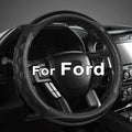 Black perforated steering wheel cover with stitched rim, fitted on a steering wheel