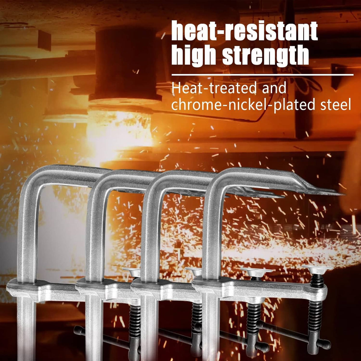 Silver U-bolt clamp row with heat-resistant treated steel finish