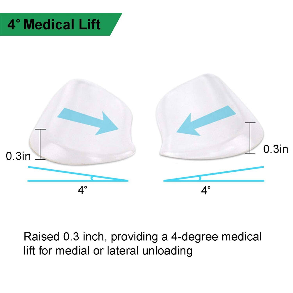 Clear silicone heel wedge insoles with 4-degree medical lift for medial or lateral unload