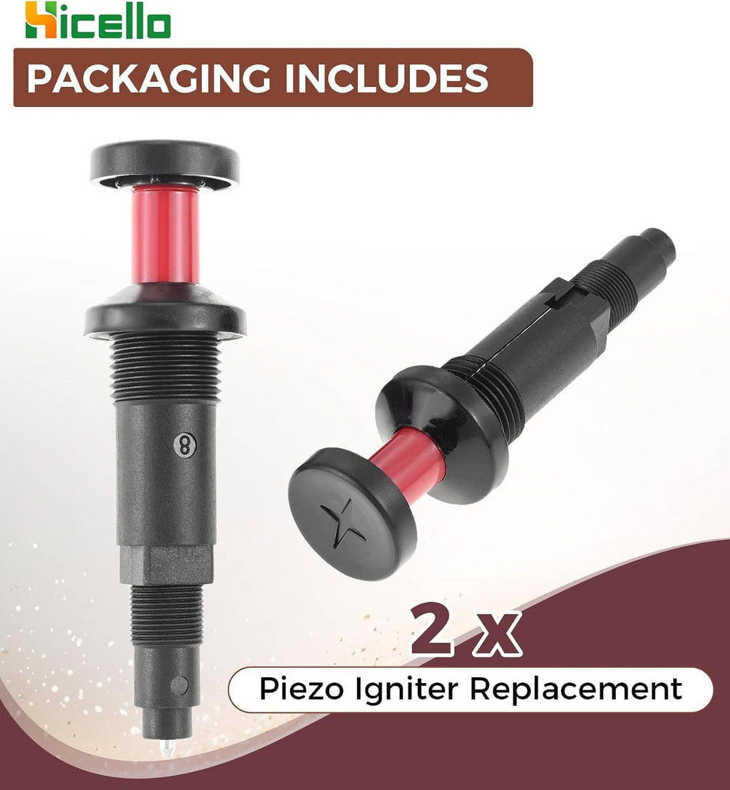 2-pack universal piezo igniters, black threaded housings with red insulators and push buttons