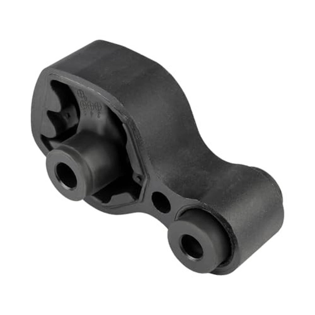 Rear torque strut engine mount bushing, dark gray/black, showing side contours and holes