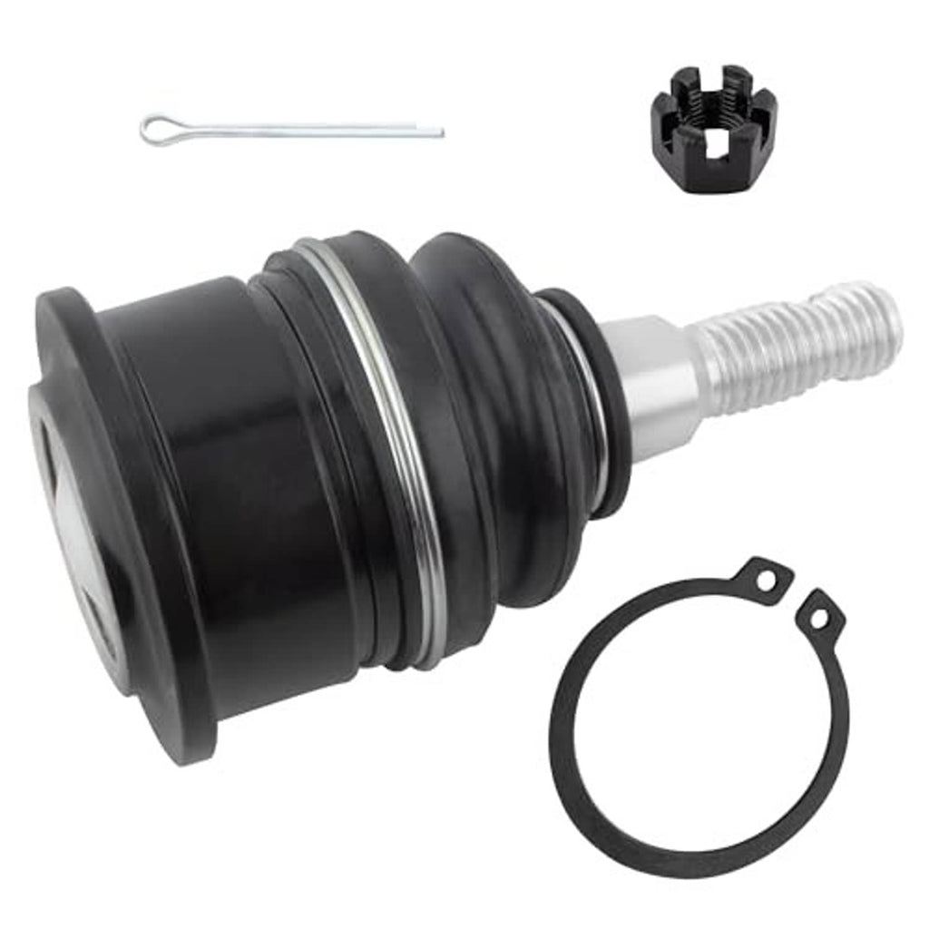 Front ball joint with black boot, threaded stud, snap ring and hardware