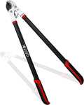 Anvil lopper with compound action lever, black handles with red grips, silver cutting head