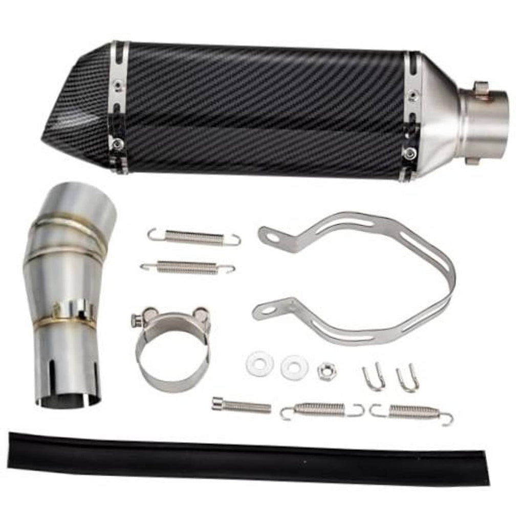 Motorcycle exhaust adapter pipe with carbon-fiber sleeve and silver inlet
