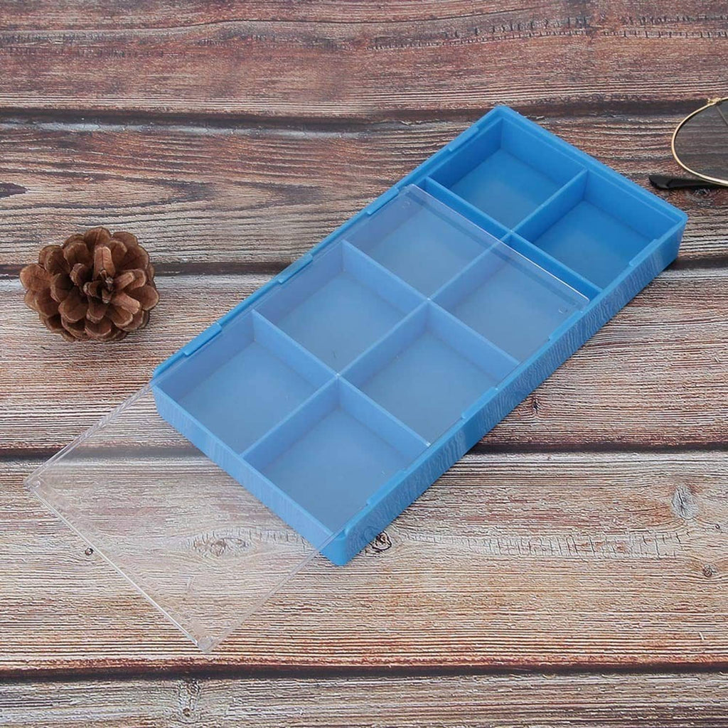 Rectangular blue plastic multi-compartment organizer tray for watch parts