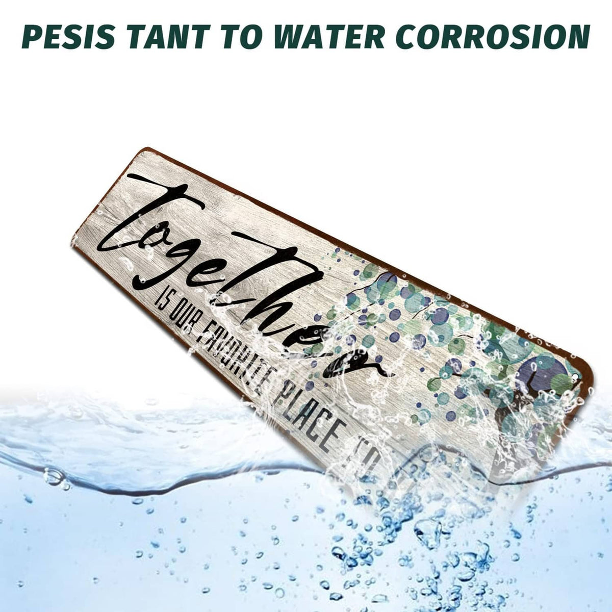 Rectangular wooden wall art sign with “Together” text and water-resistant finish.