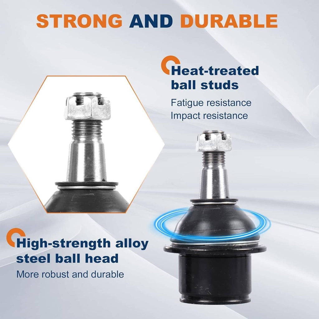 Suspension ball joint with black boot and silver ball stud, close-up